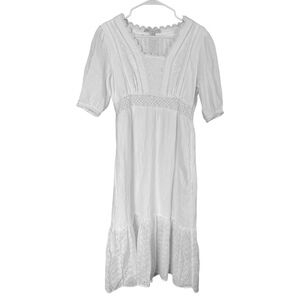 C&C California White Cotton Eyelet‎ Lace Short Sleeve MIDI Dress M